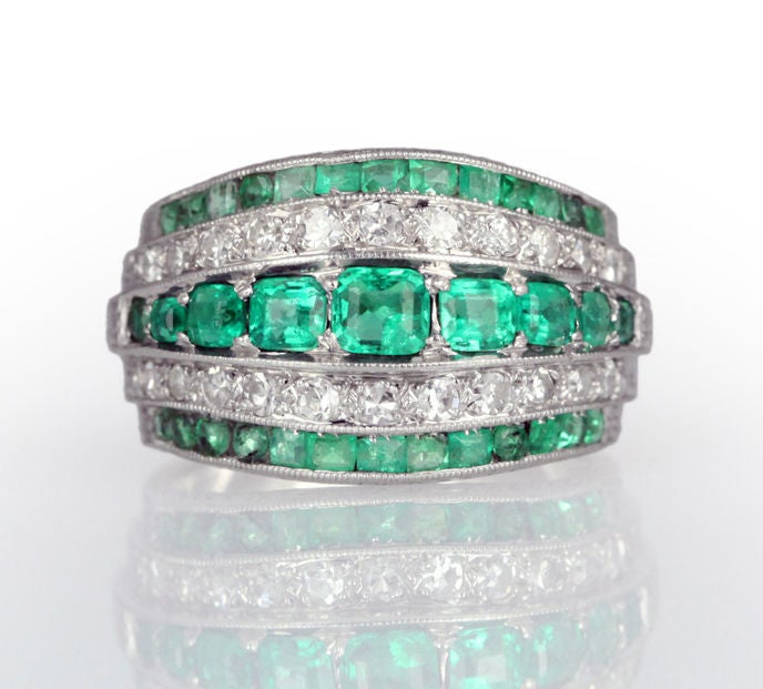 Art Deco Emerald and Diamond Band