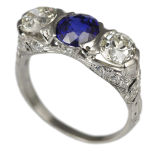 Edwardian 3 Stone Sapphire and Diamond Ring