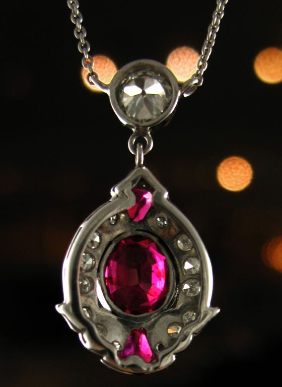 Women's Art Deco Ruby and Diamond Platinum Pendant