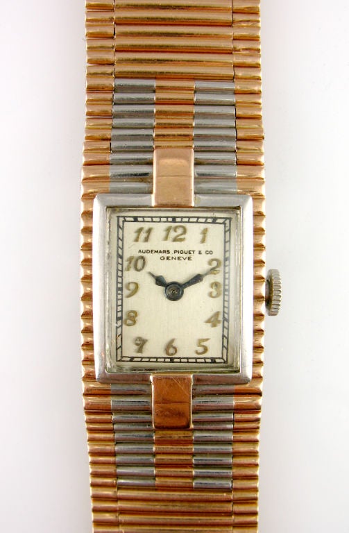 Audemars Piguet Tuxedo Watch in 14 karat rose gold and platinum.