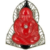 Antique Red Peking Glass Art Deco Buddha Pendant