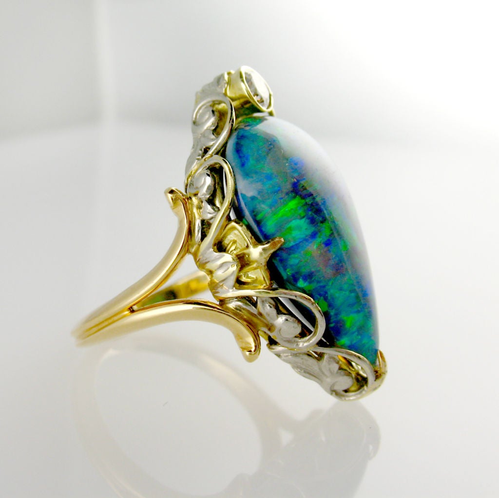 Women's Art Nouveau Black Opal  Ring