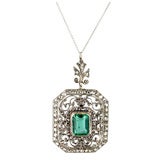 Vintage Edwardian Emerald and Diamond Pendant