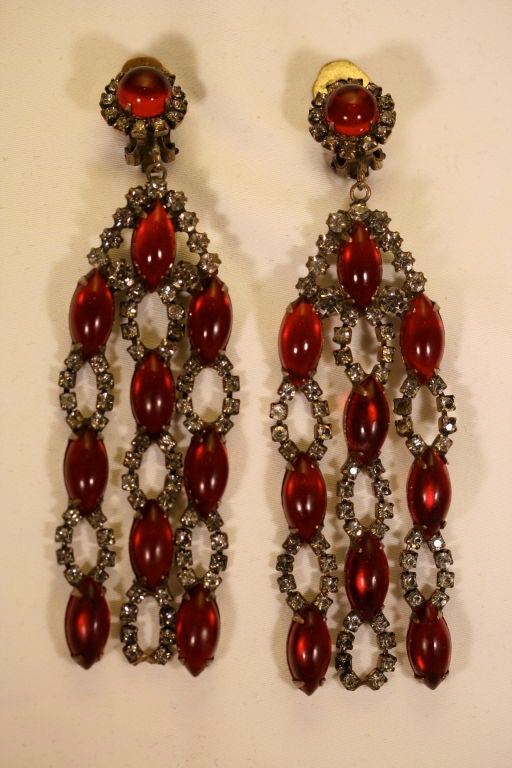 These earrings are great early examples of the work of master costume jewelry designer Kenneth Jay Lane. Prong set 