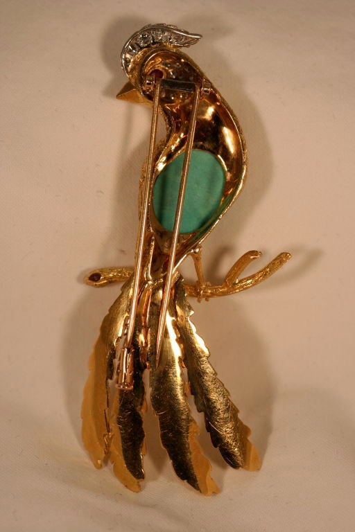 An 18K and Gemstone Bird of Paradise Brooch