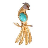 Vintage An 18K and Gemstone Bird of Paradise Brooch
