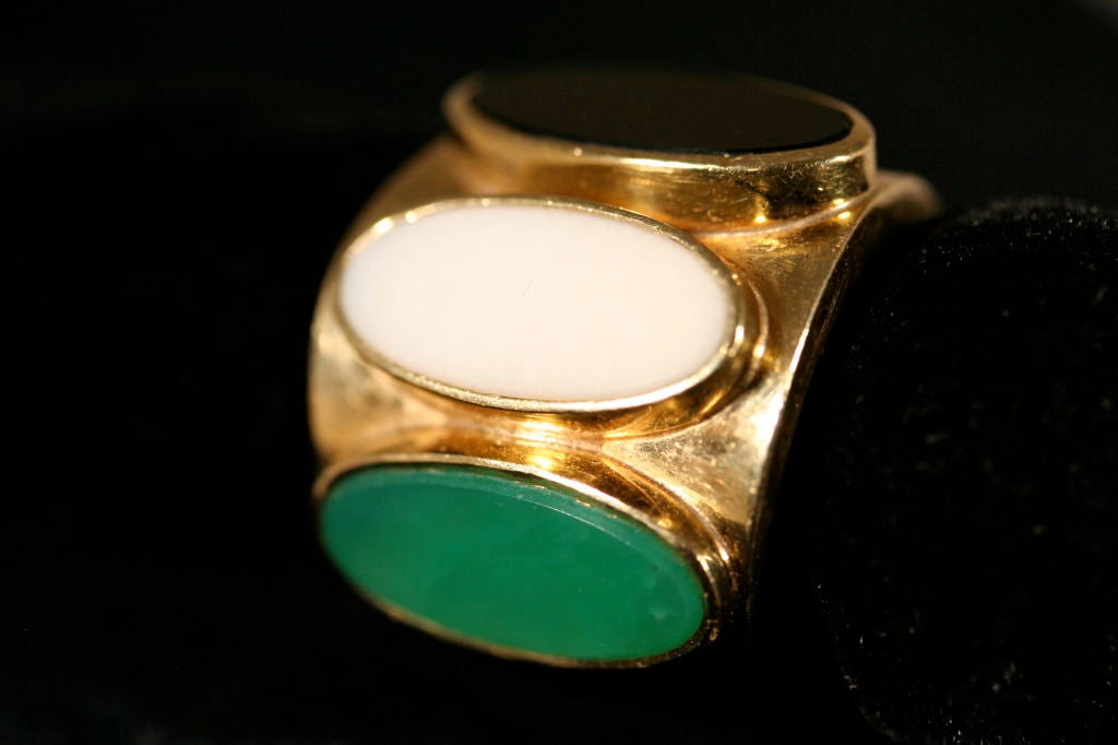 18 K White Jade, Jade, and Onyx Ring by Medici