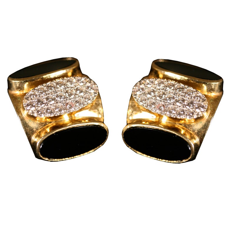18K Diamond and Onyx Ear Clips by Medici