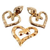 Gold Plated Heart Shaped Dangle Ear Clips 
Matching Pin