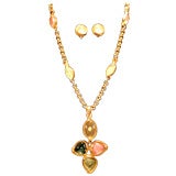 Chanel Poured Glass Pendant and Ear Clips