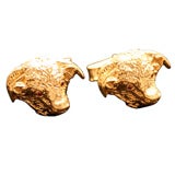 Figural 14K Yellow Gold Cufflinks Bull with Ruby Eyes