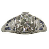Platinum with 1.83cts Old Euro Cut Diamond & Sapphires