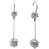 1920s Inspired Diamond Dangle Platinum Earrings 1.50 Carat Old European Cuts