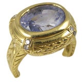 Loree Rodkin Yellow Gold Hand Engraved Sapphire Ring