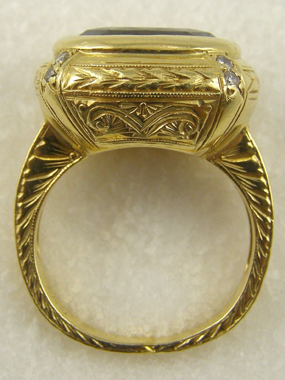 Women's Loree Rodkin Yellow Gold Hand Engraved Sapphire Ring