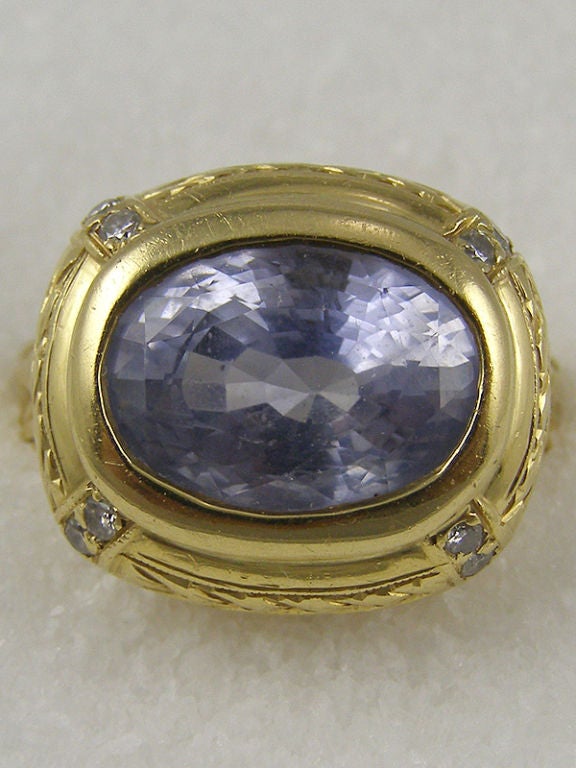 Loree Rodkin Yellow Gold Hand Engraved Sapphire Ring 1