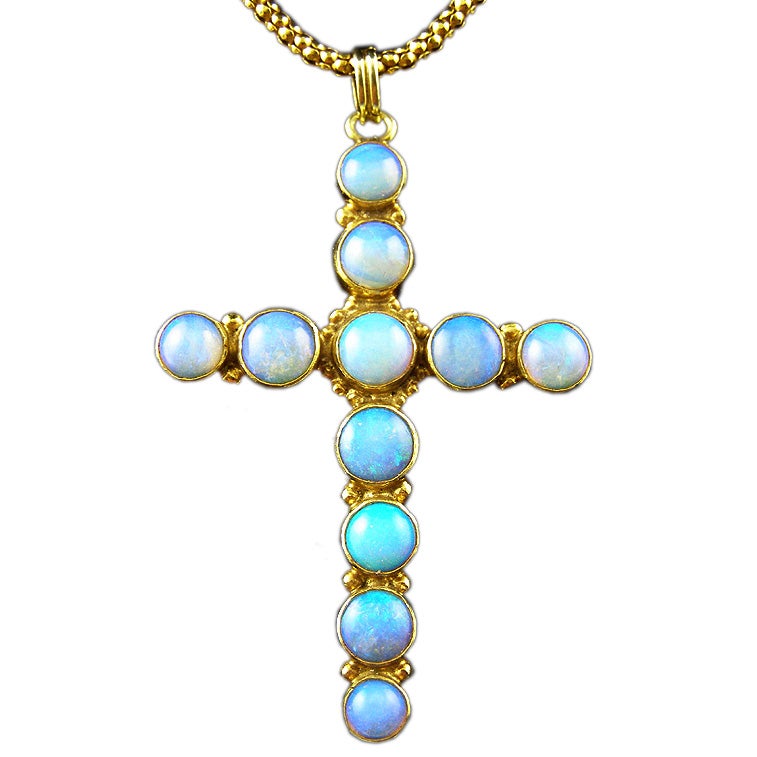 Gold and Opal Cross Necklace
