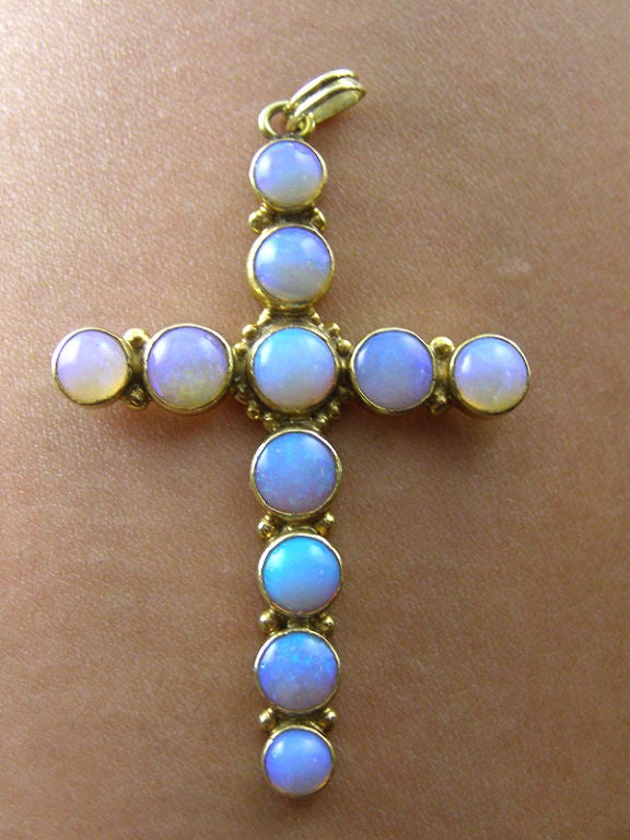 Gold and Opal Cross Necklace In Excellent Condition In West Hollywood, CA
