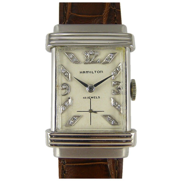 Hamilton 14K White Gold Ridded Top Hat Design with Dimamo