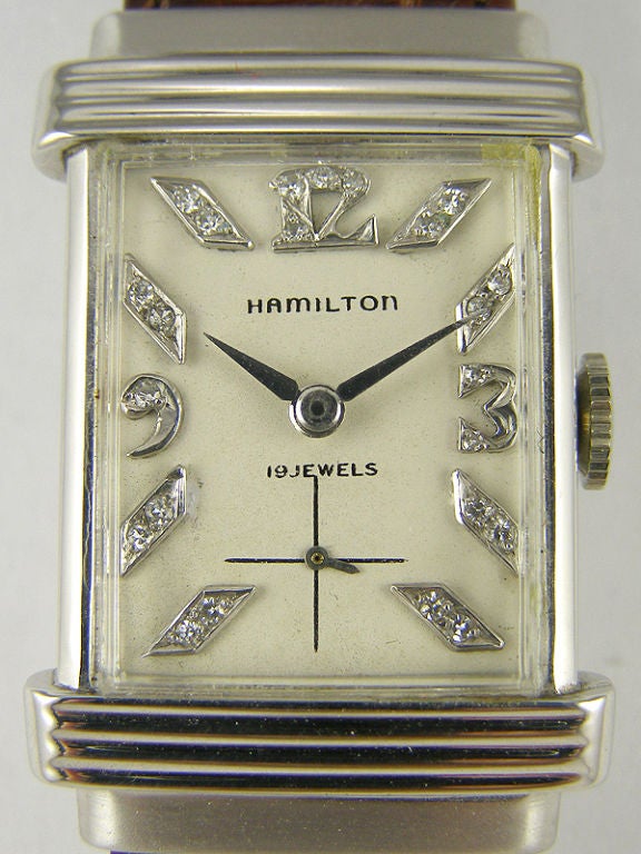 Hamilton 14K WG rectangular "Top Hat" style