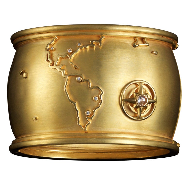 Capvt Mvndi Gold and Diamond Map Cuff For Sale