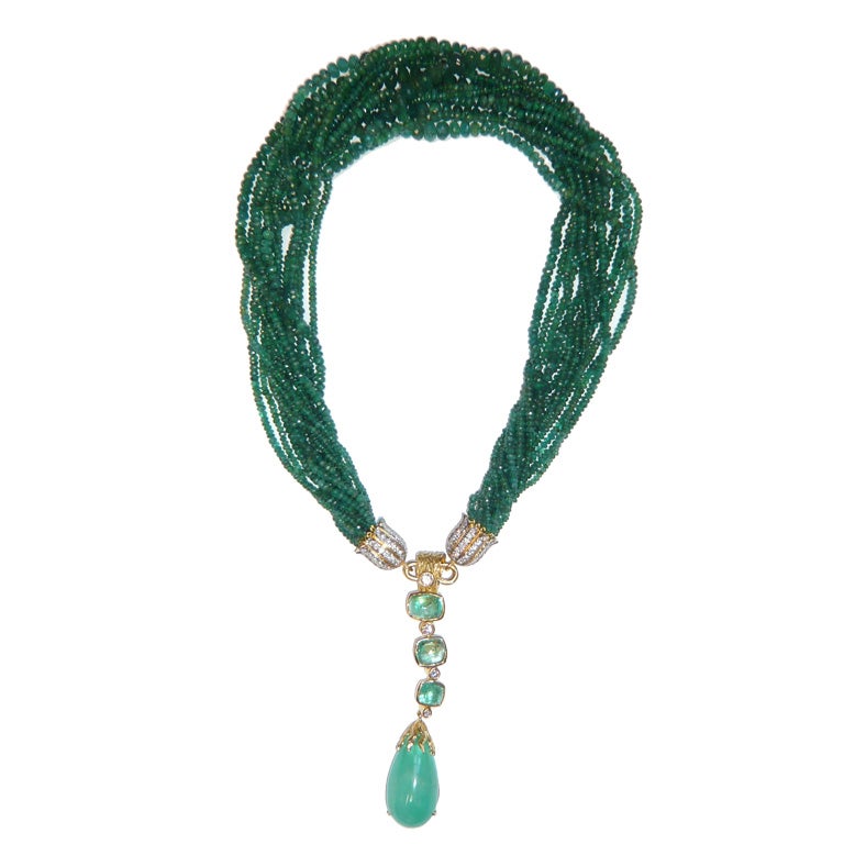 Emerald Bead and Diamond Necklace by Tony Duquette For Sale at 1stDibs