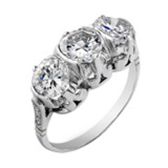 Art Deco Three Diamond Platinum Ring 9