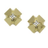 Tiffany Gold and Diamond Maltese Cross Earrings