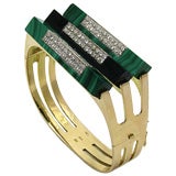 Gold Malachite Onyx and Diamond Geometric Bracelet