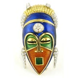 Enamel Tribal Mask Brooch