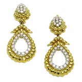 Hammered Gold and Diamond Dangling Earrings