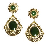 Nephrite and Gold Dangling Earrings