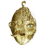 Surrealist Gold Face Pendant Brooch