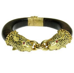 Vintage Gay Freres Wood and Gold Leopard Bangle