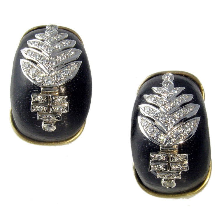 Wood and Diamond Earrings