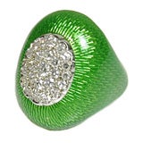 Lime Green Enamel Diamond Ring