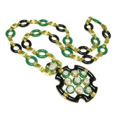 Long Green and Black Enamel Necklace Bracelet Brooch