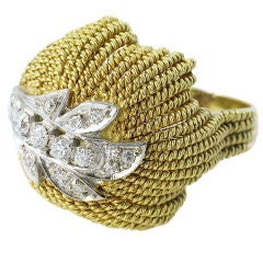 Gold and Diamond Twisted Rope Ring