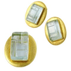 Geometric Aqua Earrings and Brooch Set