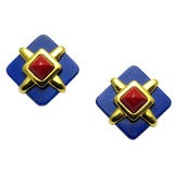 Cartier Cipullo Gold and Lapis Earrrings 1972