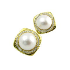 Gold Pearl Diamond Button Earrings