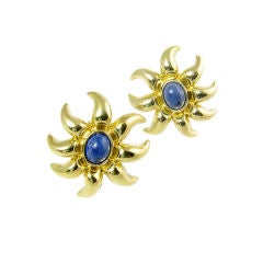 Tiffany Gold Lapis Sunburst Earrings
