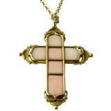 Gold and Coral Cross Pendant