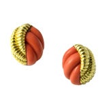 Tiffany Gold and Coral Ribbed Earrings