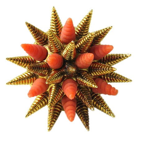 Tiffany Coral and Gold Sea Urchin Brooch