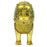 Large Jeweled Gold Lion Brooch