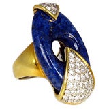 Vintage Modern Lapis Lazuli and Diamond Ring