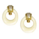 Retro Gold and Ivory Hoop Earrings