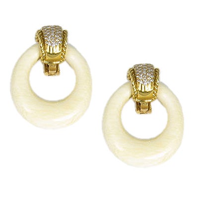 Gold and Ivory Hoop Earrings