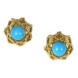 Tiffany Schlumberger Gold and Turquoise Earrings